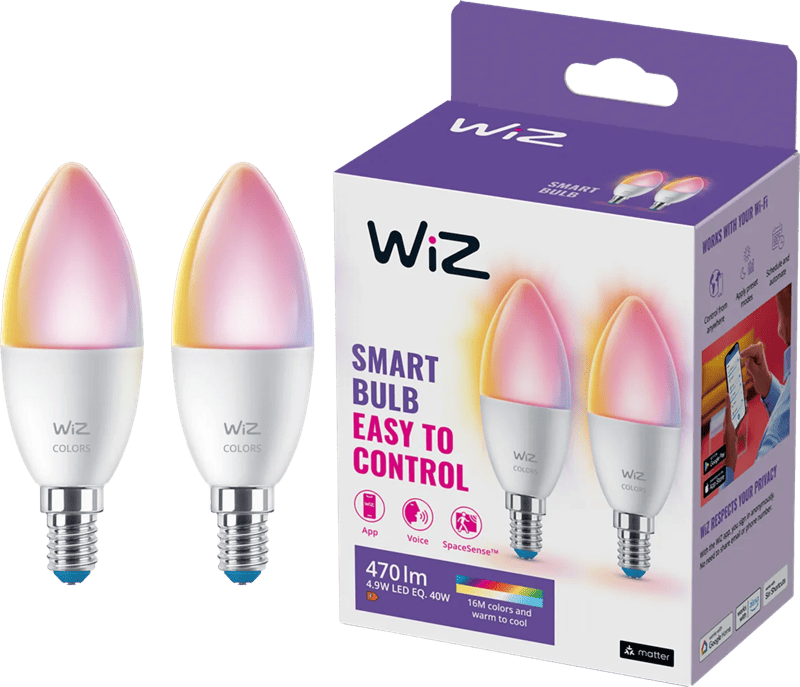 WiZ Kaarslamp - Wit en Gekleurd Licht - E14 - 2-pack
