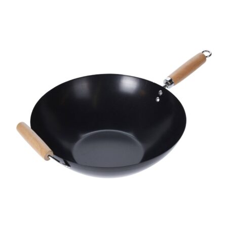 Wok carbon staal Ø35cm houten handgreep | Excellent Houseware
