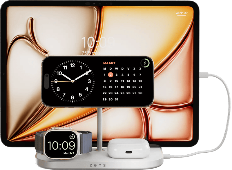 Zens 4-in-1 MagSafe met Qi2 Draadloze Oplader 15W met Standaard