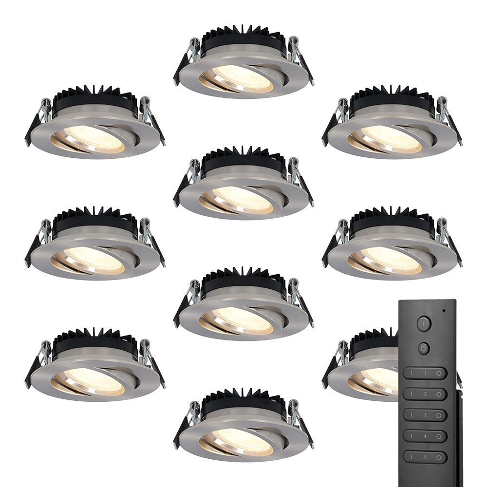 10x LED inbouwspots Rome - RVS - 6 Watt 500 lumen - Kantelbaar - Dimbaar - 2700K warm wit - IP44 Waterdicht - Inclusief afstandsbediening - Geringe inbouwdiepte | HOFTRONIC