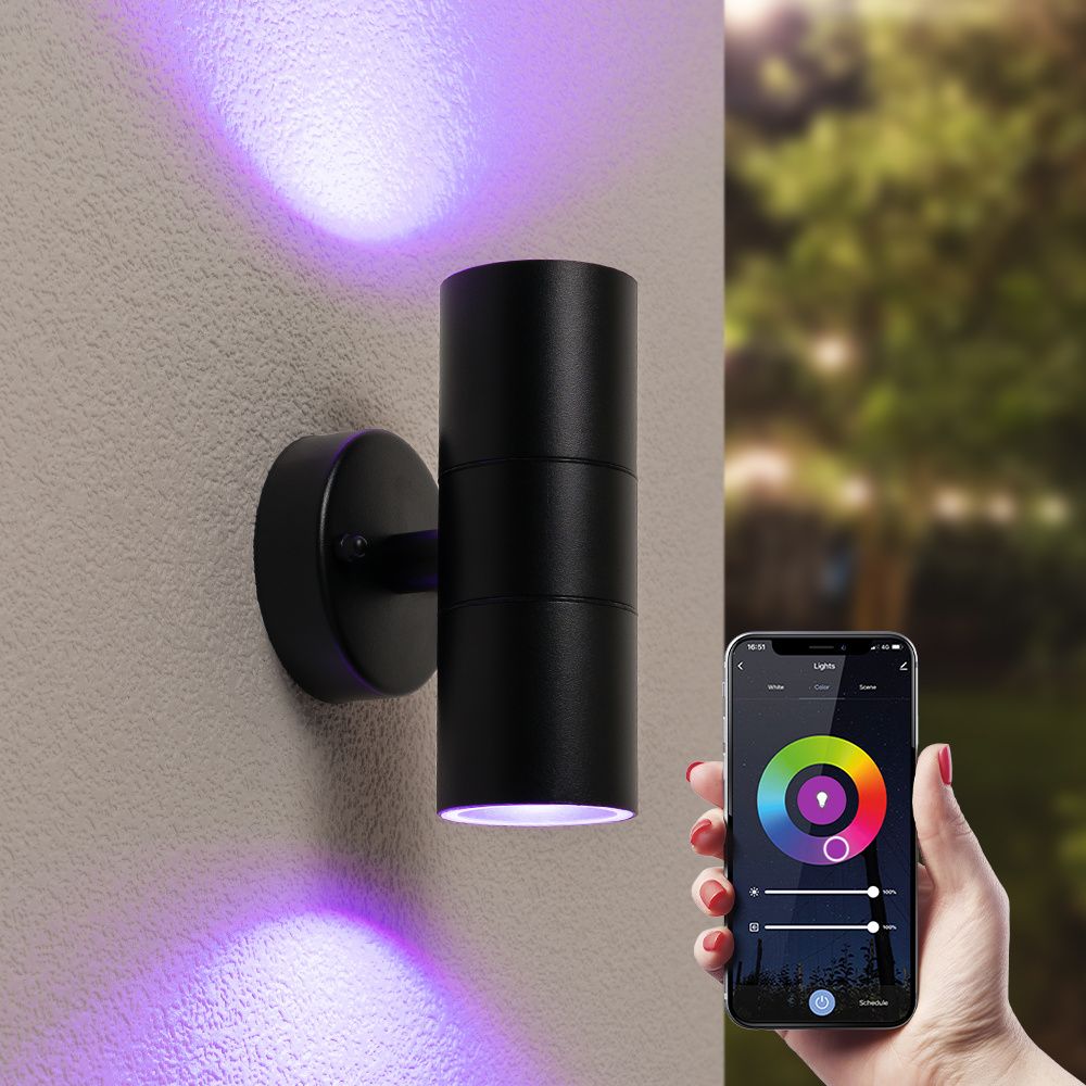 Blenda Smart Wandlamp LED - Wifi + Bluetooth - 11 Watt 800 lumen - RGBWW - IP44 waterdicht - GU10 - Up Down lamp - Zwart - Google Home