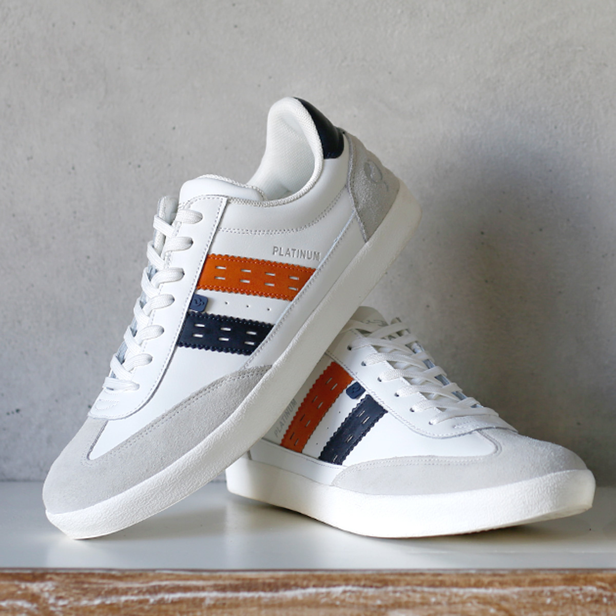 Heren Sneaker Platinum | Wit/Donkerblauw/Oranje