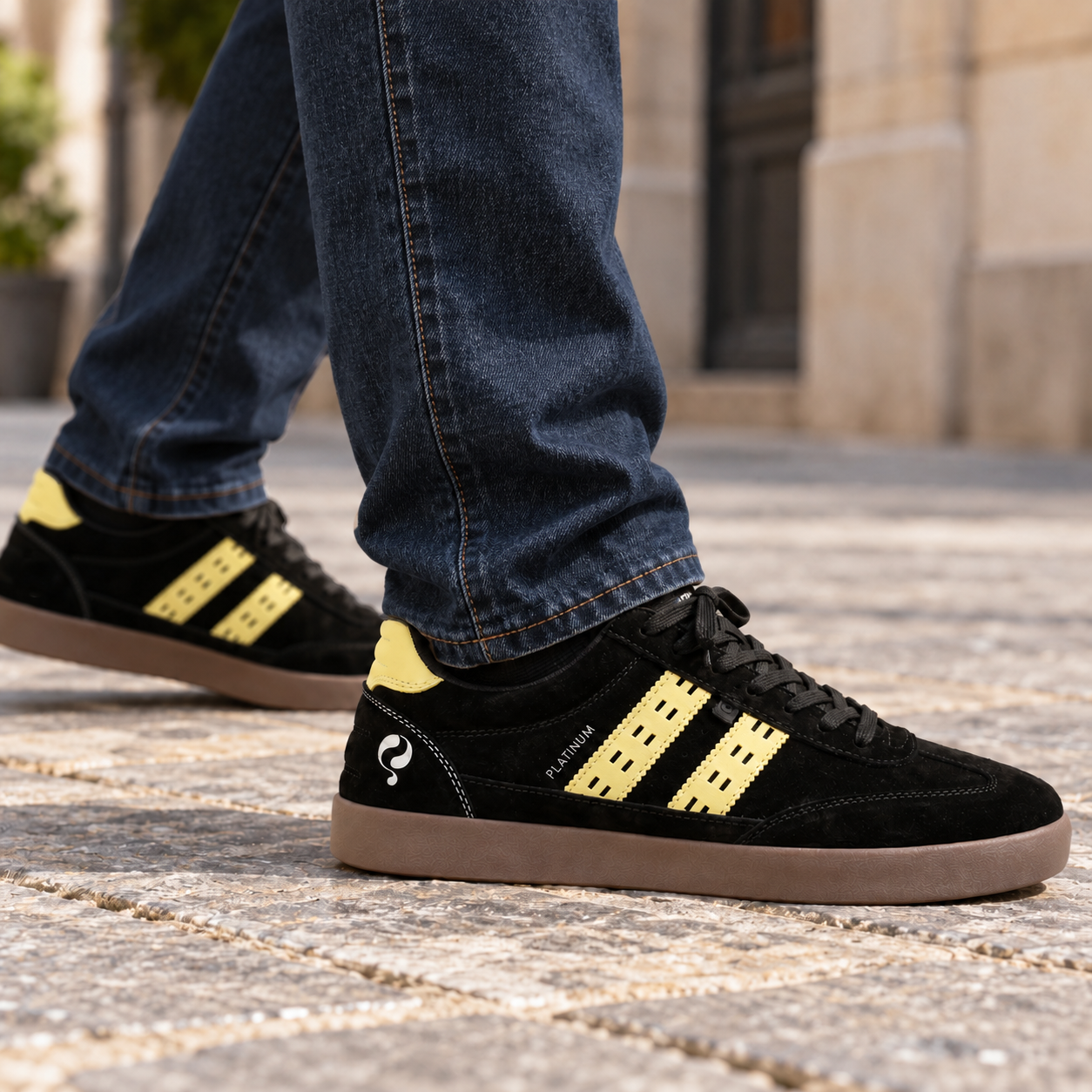 Heren Sneaker Platinum | Zwart/Lichtgeel
