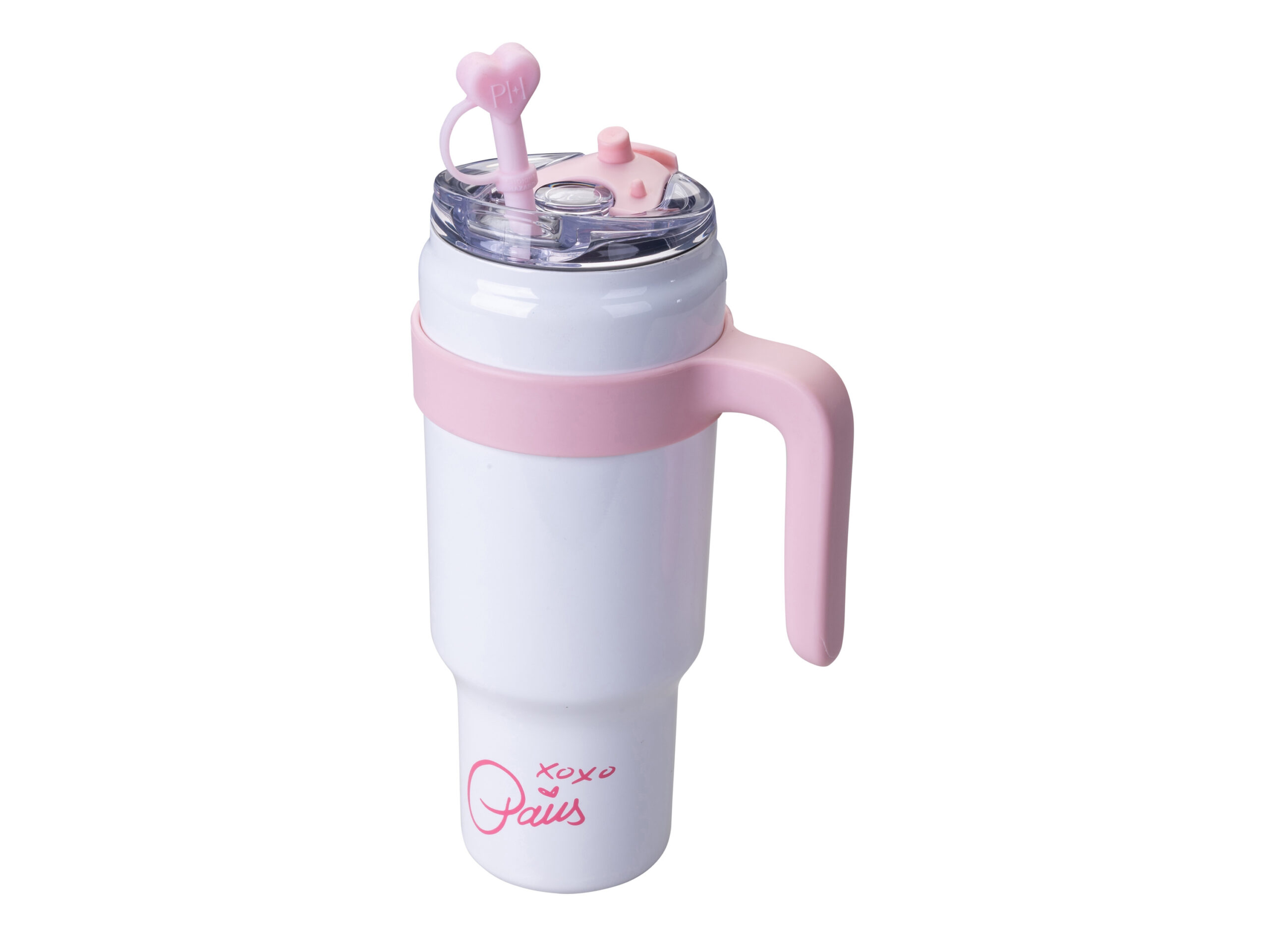 Isolerende drinkbeker met afneembaar handvat en rietje. (Wit)