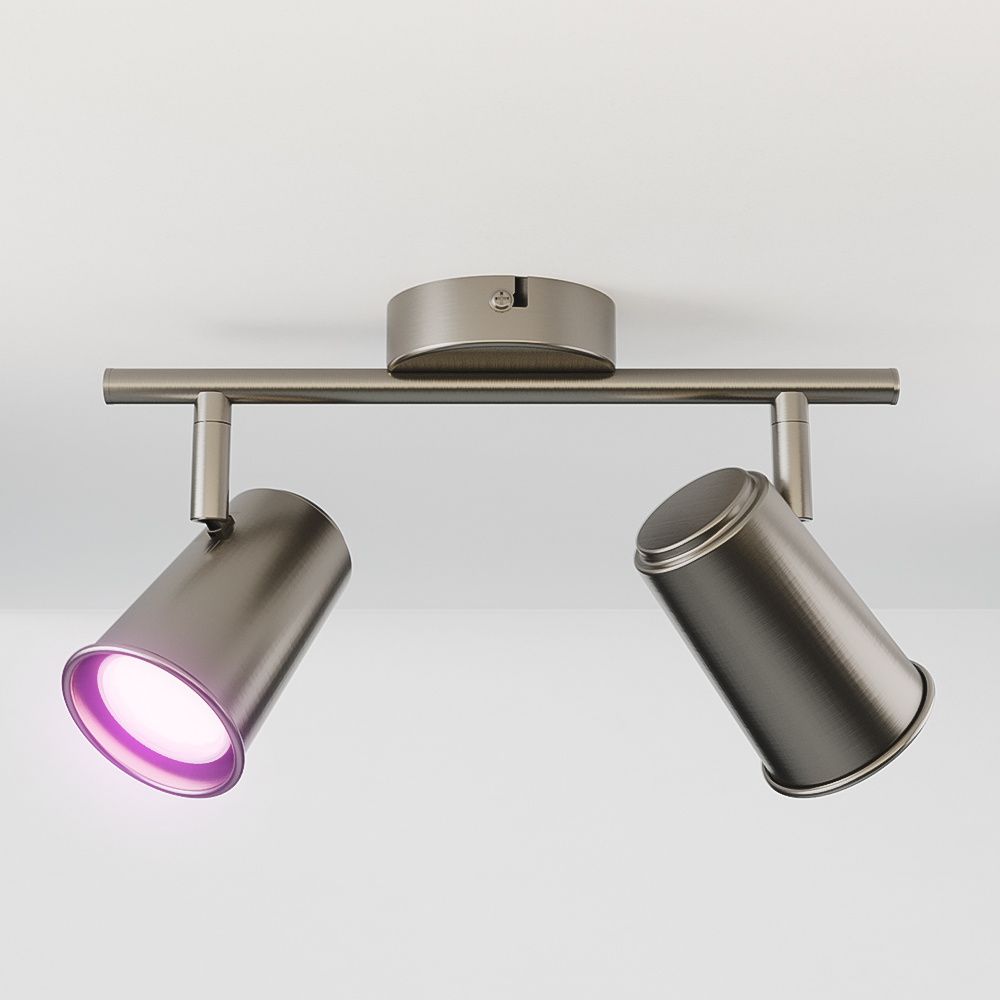 Riga - LED smart plafondlamp - 2 spots - 10 Watt 800 Lumen - Draaibaar en kantelbaar - GU10 - RGBWW - Wifi + Bluetooth - Google Home