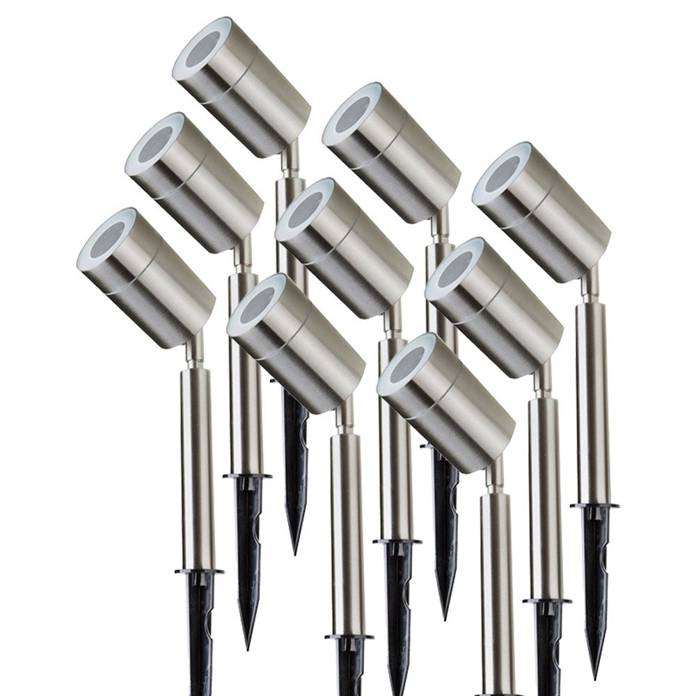Set van 9 Nancy LED prikspot - GU10 - 4 Watt 345 Lumen - Dimbaar - Kantelbaar - 6500K Daglicht wit - IP44 waterdicht - RVS - Tuinspot - Pinspot | V-TAC