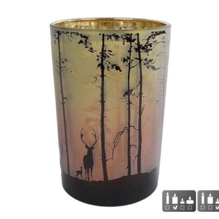 Theelichth Forest L groen/rood glas 12x12x18cm