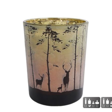 Theelichth Forest m groen/rood glas 10x10x12.5cm