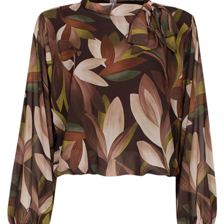 Top Blouson Strik Bladeren Bruin